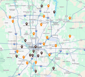 Map of Franklin County Turkey Hill and Certified Oil stores 